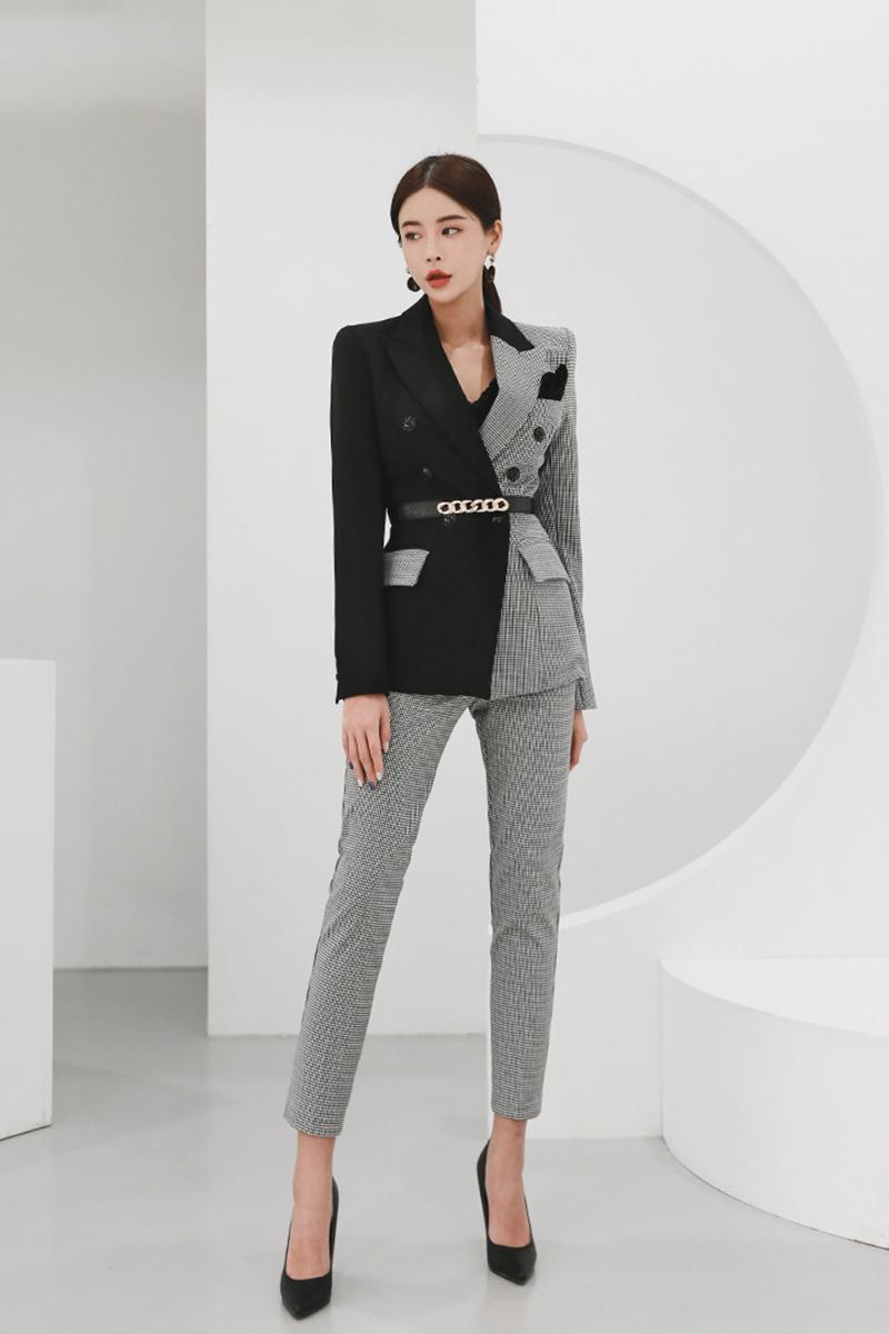 CM-SY082798 Women Elegant Seoul Style Coat Houndstooth High Waist Business Suit