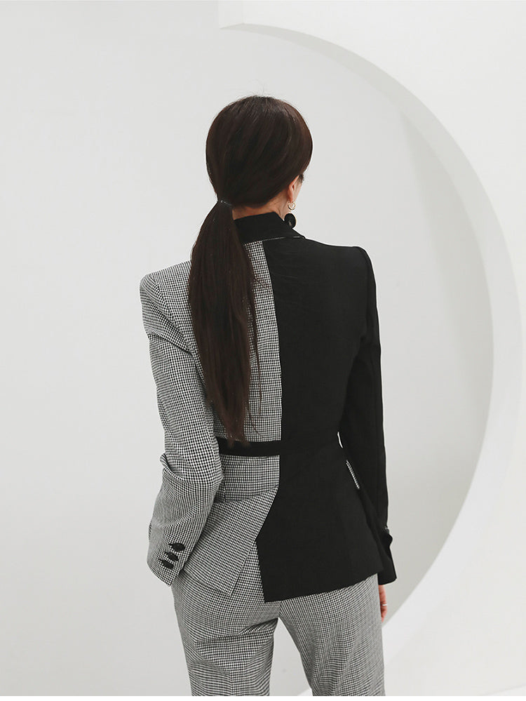 CM-SY082798 Women Elegant Seoul Style Coat Houndstooth High Waist Business Suit