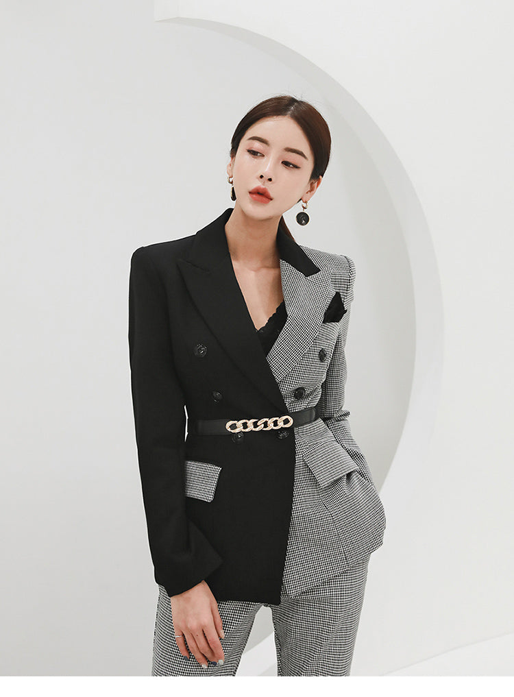 CM-SY082798 Women Elegant Seoul Style Coat Houndstooth High Waist Business Suit