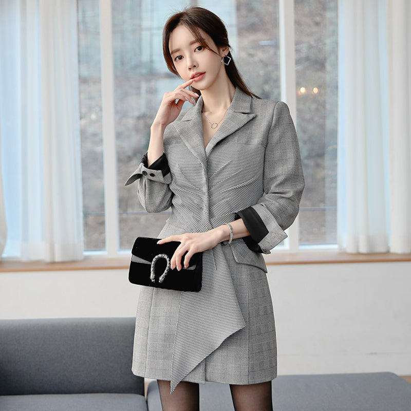 CM-DY082802 Women Elegant Seoul Style V-Neck Long Sleeve Coat Dress