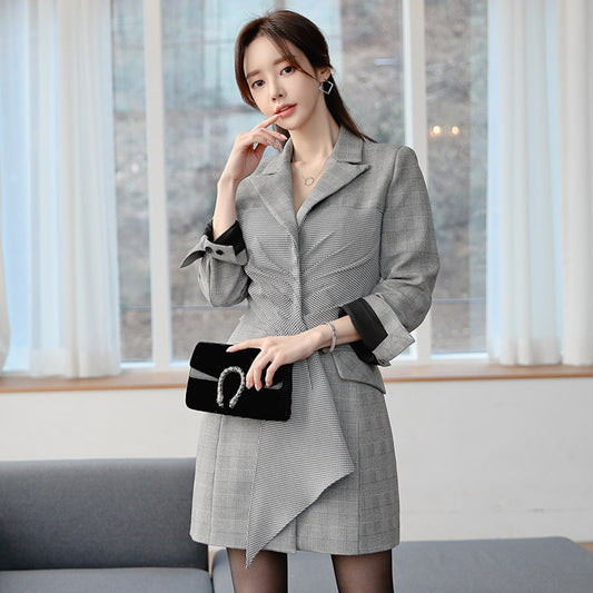 CM-DY082802 Women Elegant Seoul Style V-Neck Long Sleeve Coat Dress