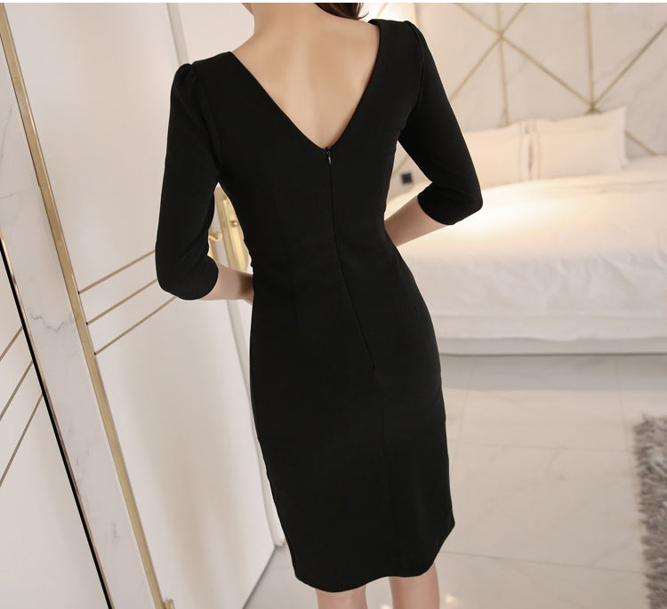 CM-DY084981 Women Elegant Seoul Style V-Neck Double-Breasted Mini Dress - Black