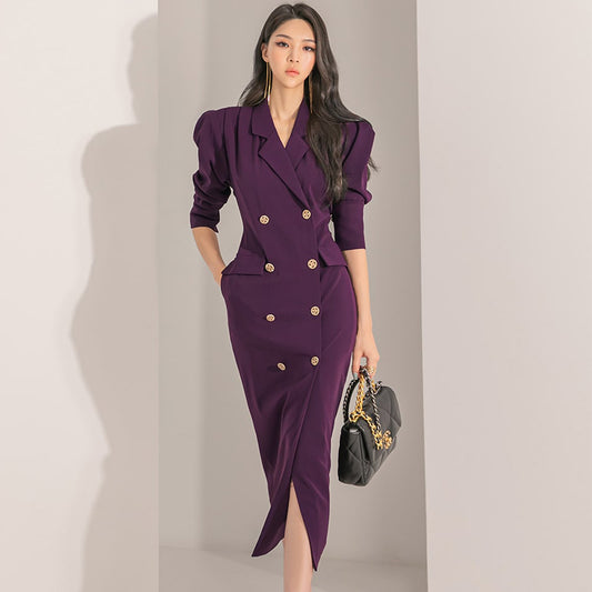 CM-DY084802 Women Elegant Seoul Style Lace Long Sleeve Ruffle Midi Dress - Apricot