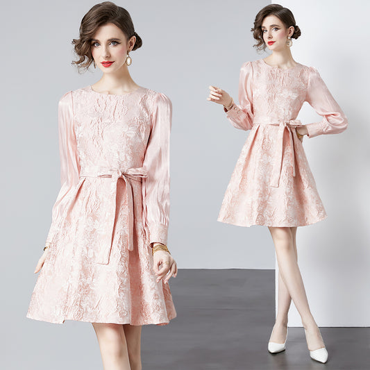 CM-DY090486 Women Elegant European Style Jacquard Temperament Mini Dress - Pink