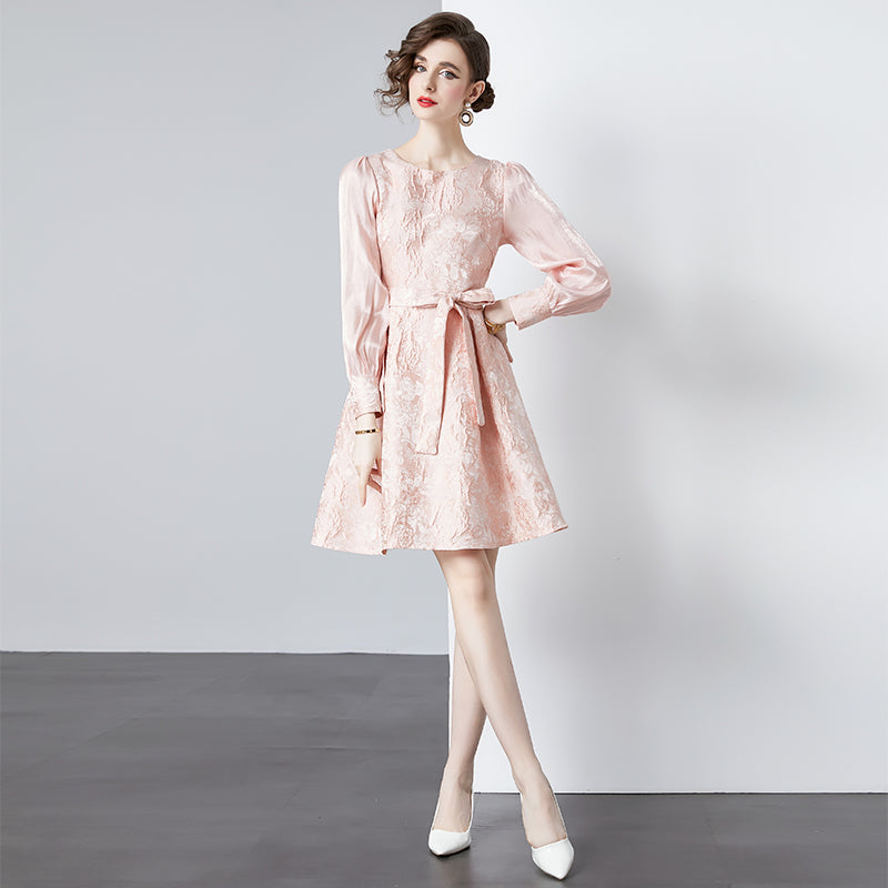 CM-DY090486 Women Elegant European Style Jacquard Temperament Mini Dress - Pink