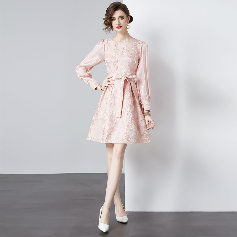 CM-DY090486 Women Elegant European Style Jacquard Temperament Mini Dress - Pink