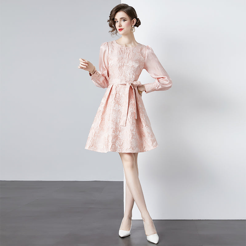 CM-DY090486 Women Elegant European Style Jacquard Temperament Mini Dress - Pink