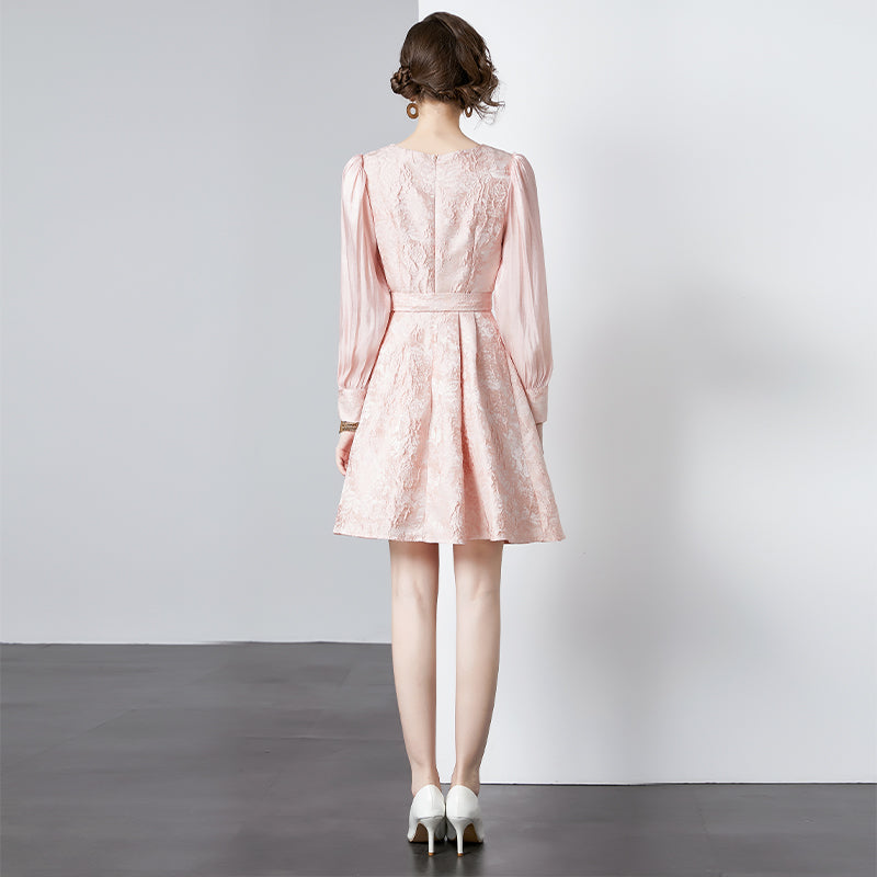 CM-DY090486 Women Elegant European Style Jacquard Temperament Mini Dress - Pink