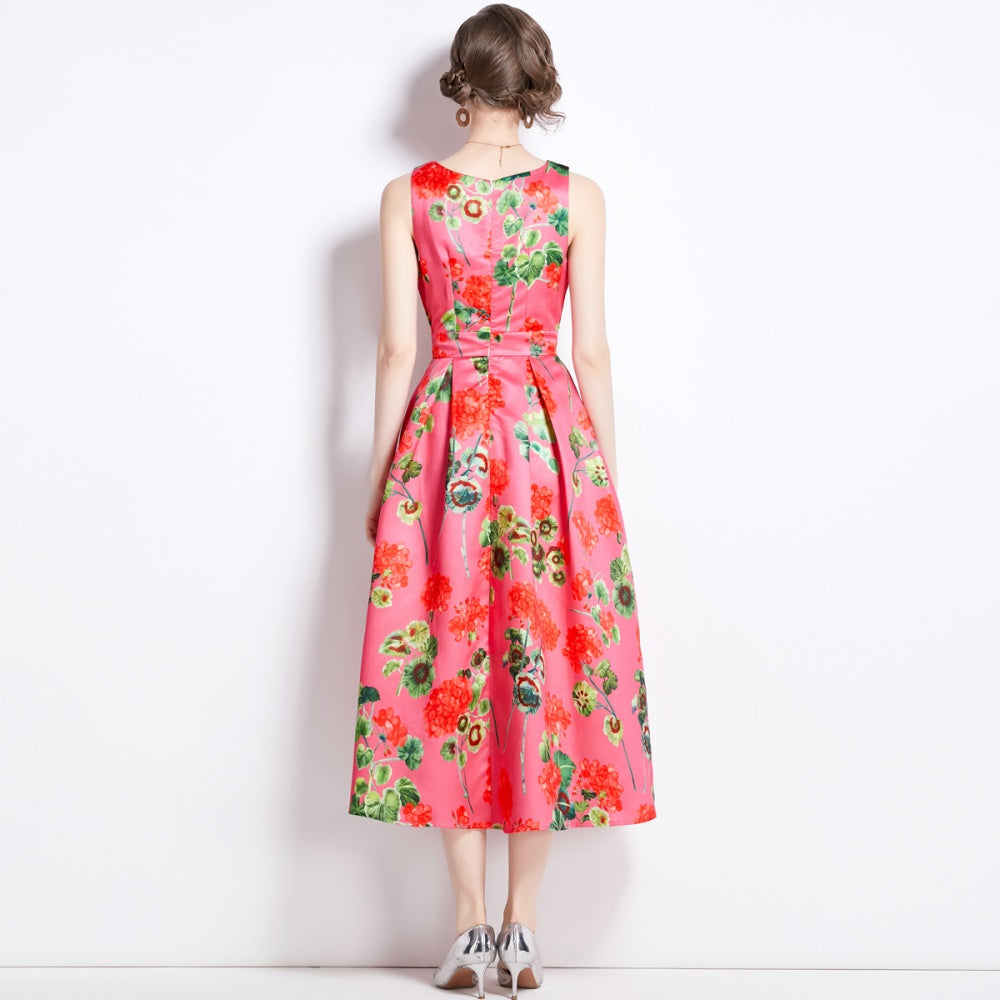 CM-DY090880 Women Elegant Euroepan Style Round Neck Sleeveless A-Line Dress