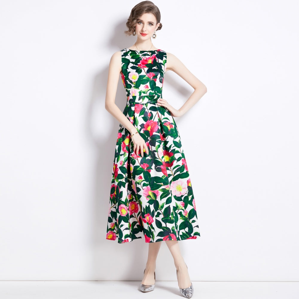 CM-DY090883 Women Elegant European Style Round Neck Sleeveless A-Line Dress