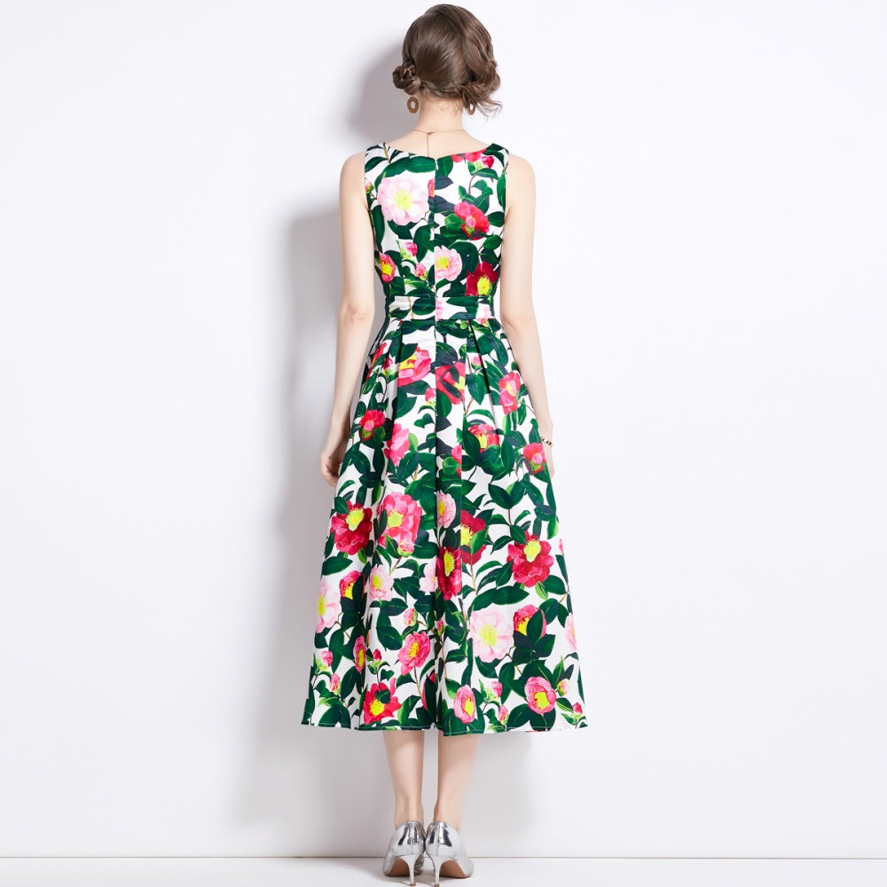 CM-DY090883 Women Elegant European Style Round Neck Sleeveless A-Line Dress