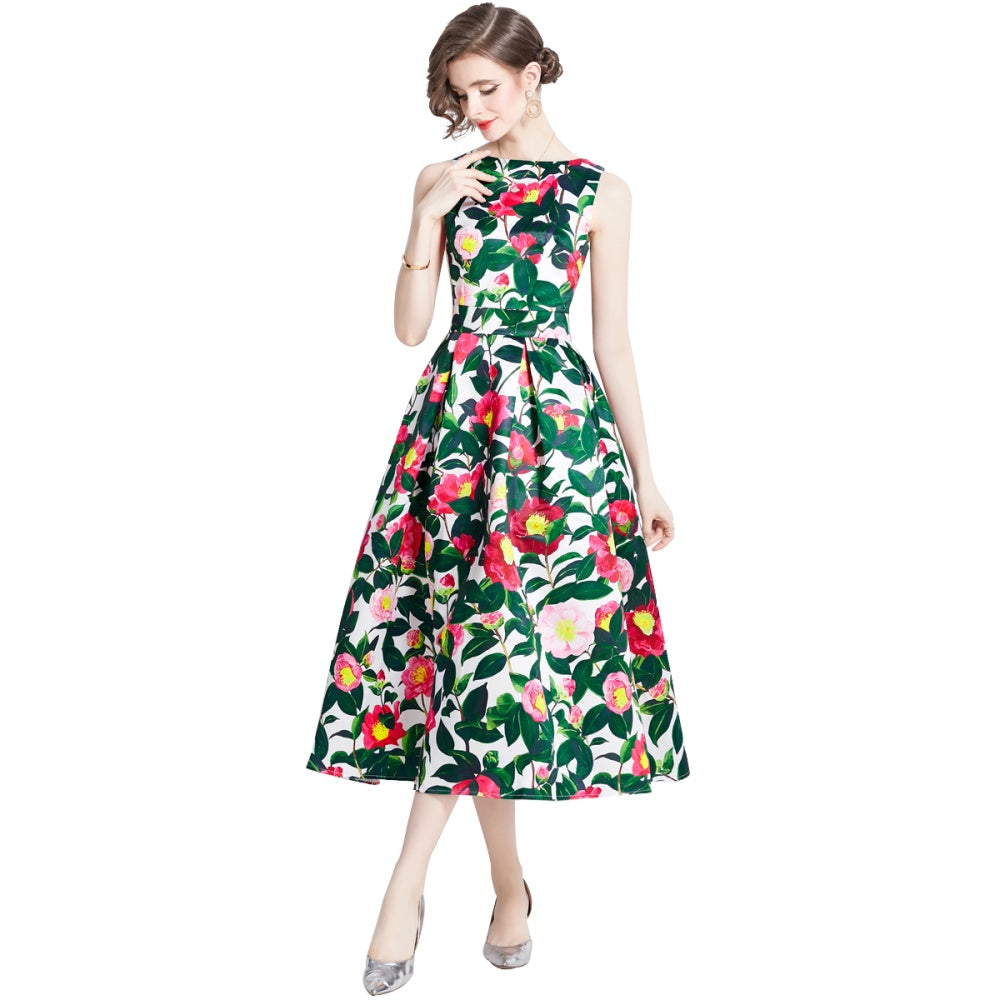 CM-DY090883 Women Elegant European Style Round Neck Sleeveless A-Line Dress
