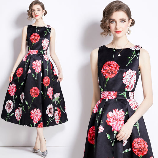 CM-DY090885 Women Elegant European Style Round Neck Sleeveless A-Line Dress