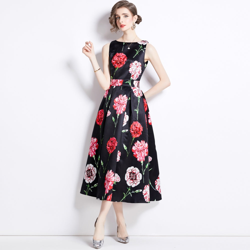 CM-DY090885 Women Elegant European Style Round Neck Sleeveless A-Line Dress