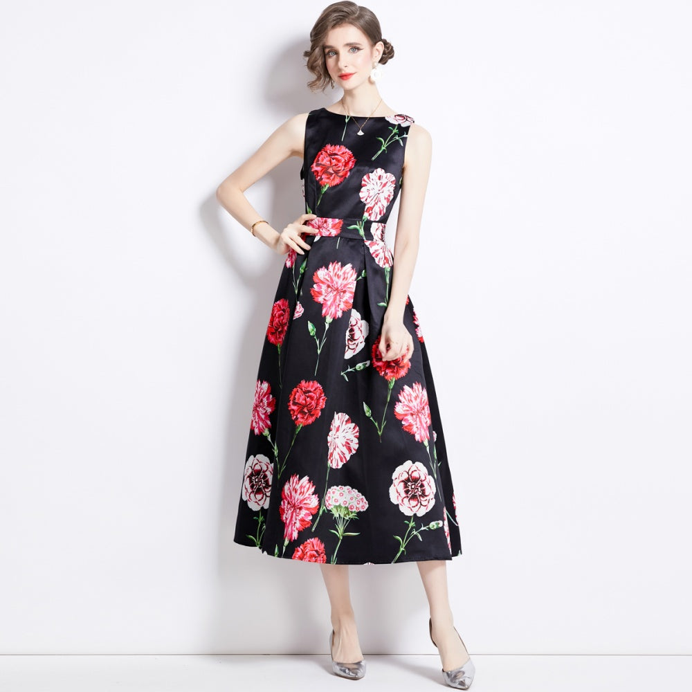 CM-DY090885 Women Elegant European Style Round Neck Sleeveless A-Line Dress
