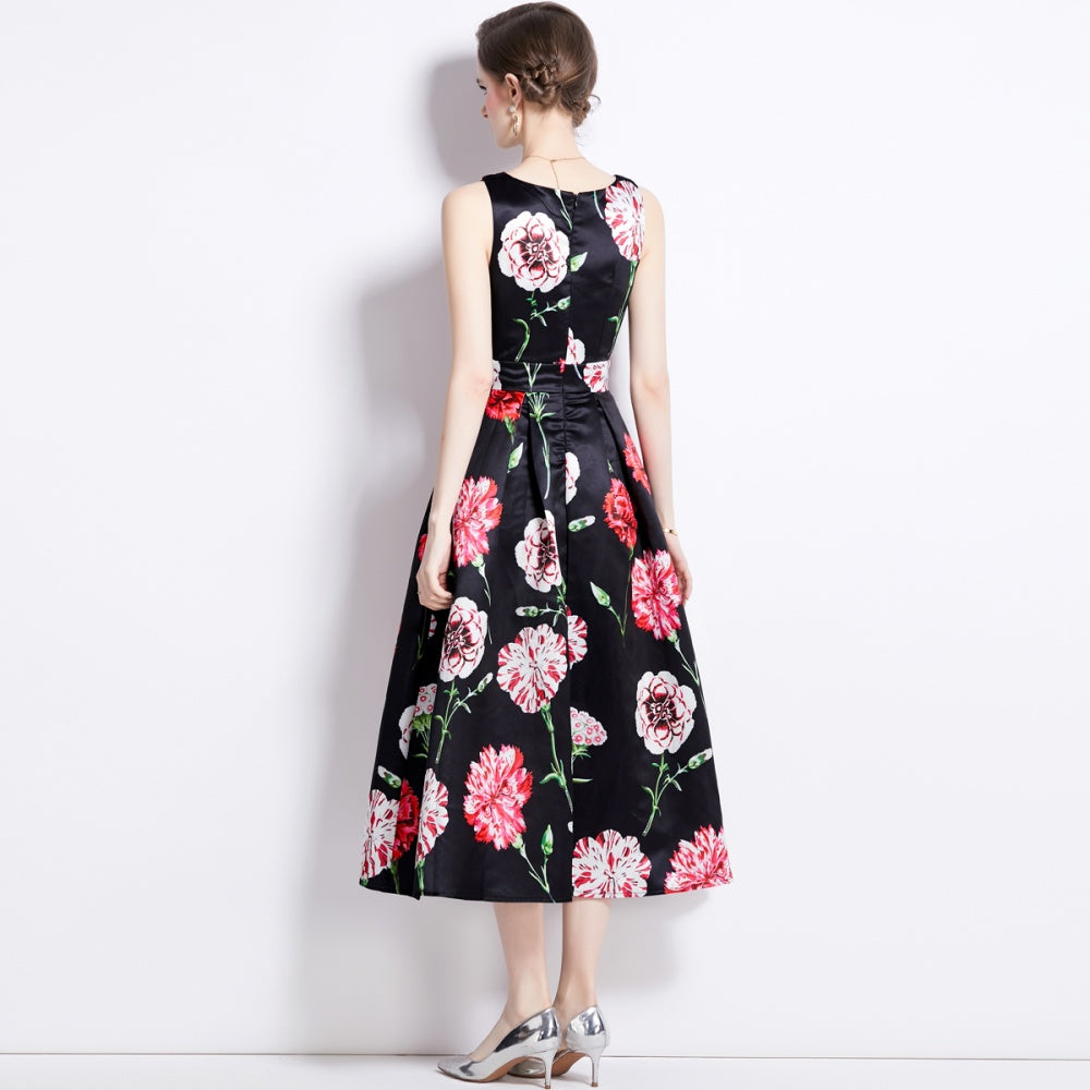 CM-DY090885 Women Elegant European Style Round Neck Sleeveless A-Line Dress