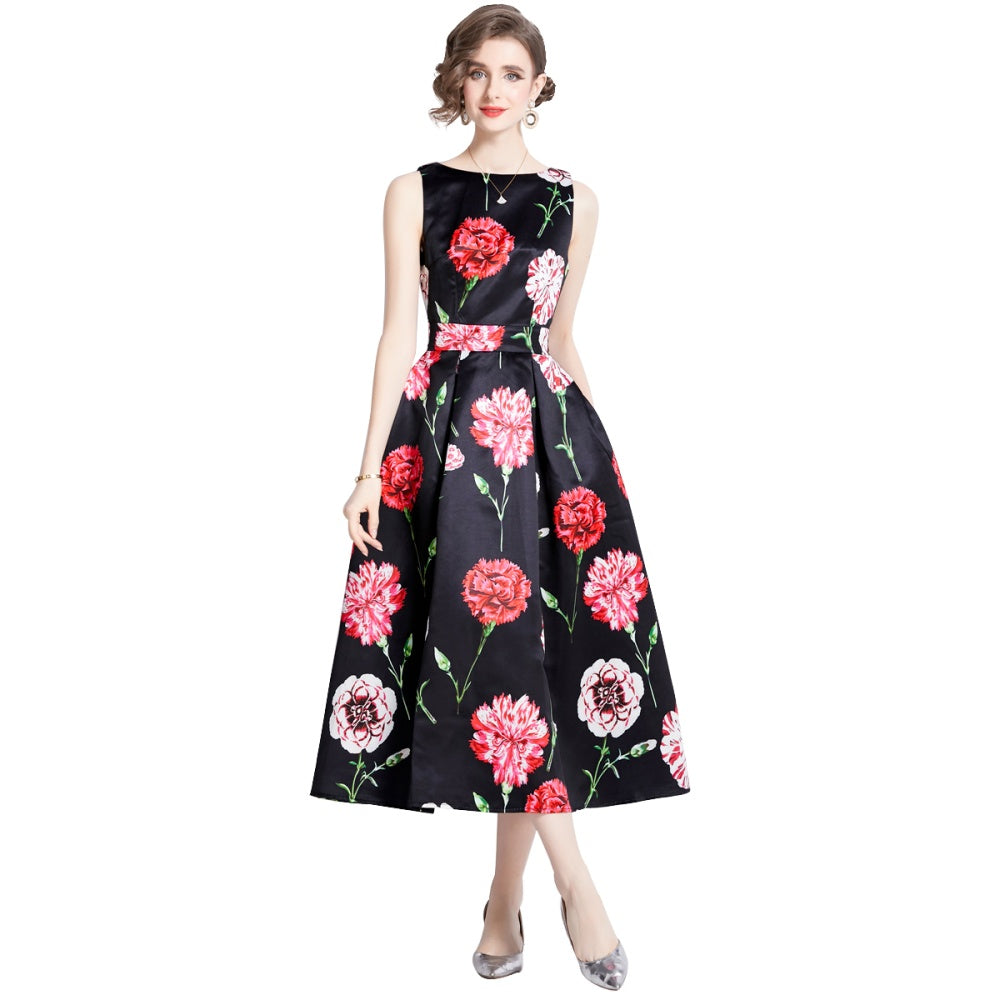 CM-DY090885 Women Elegant European Style Round Neck Sleeveless A-Line Dress