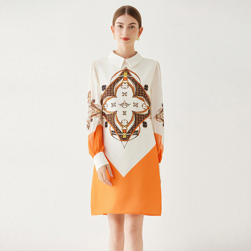 CM-DY091109 Women Elegant European Style Transparent Sleeve Printing Slim Dress