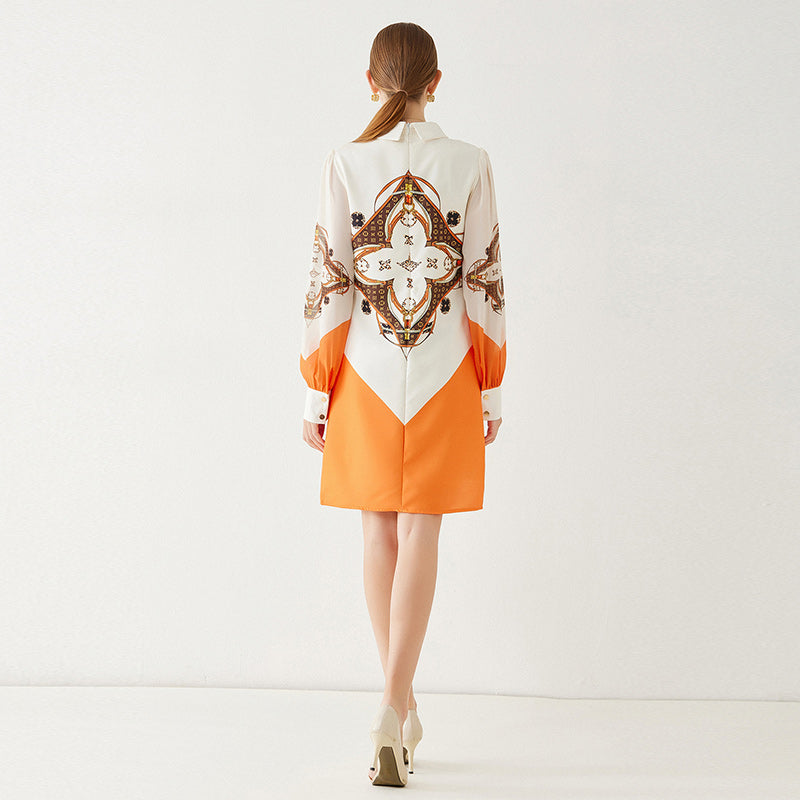 CM-DY091109 Women Elegant European Style Transparent Sleeve Printing Slim Dress