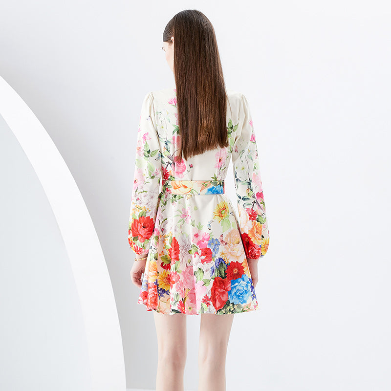 CM-DY091159 Women Elegant European Style Stand Collar Long Sleeve Mini Dress