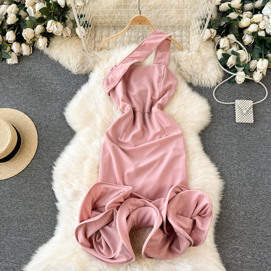 CM-DY091380 Women Elegant European Style Strapless Sleeveless Mini Dress - Pink