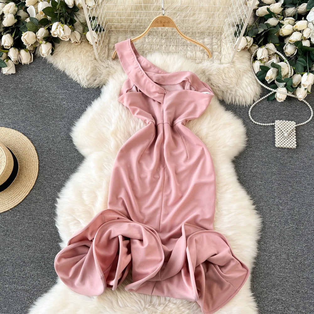 CM-DY091380 Women Elegant European Style Strapless Sleeveless Mini Dress - Pink