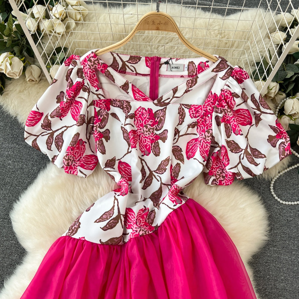 CM-DY091383 Women Elegant European Style Short Sleeve Pinched Waist Dress