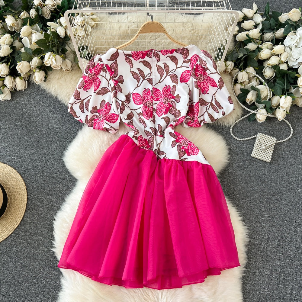 CM-DY091383 Women Elegant European Style Short Sleeve Pinched Waist Dress