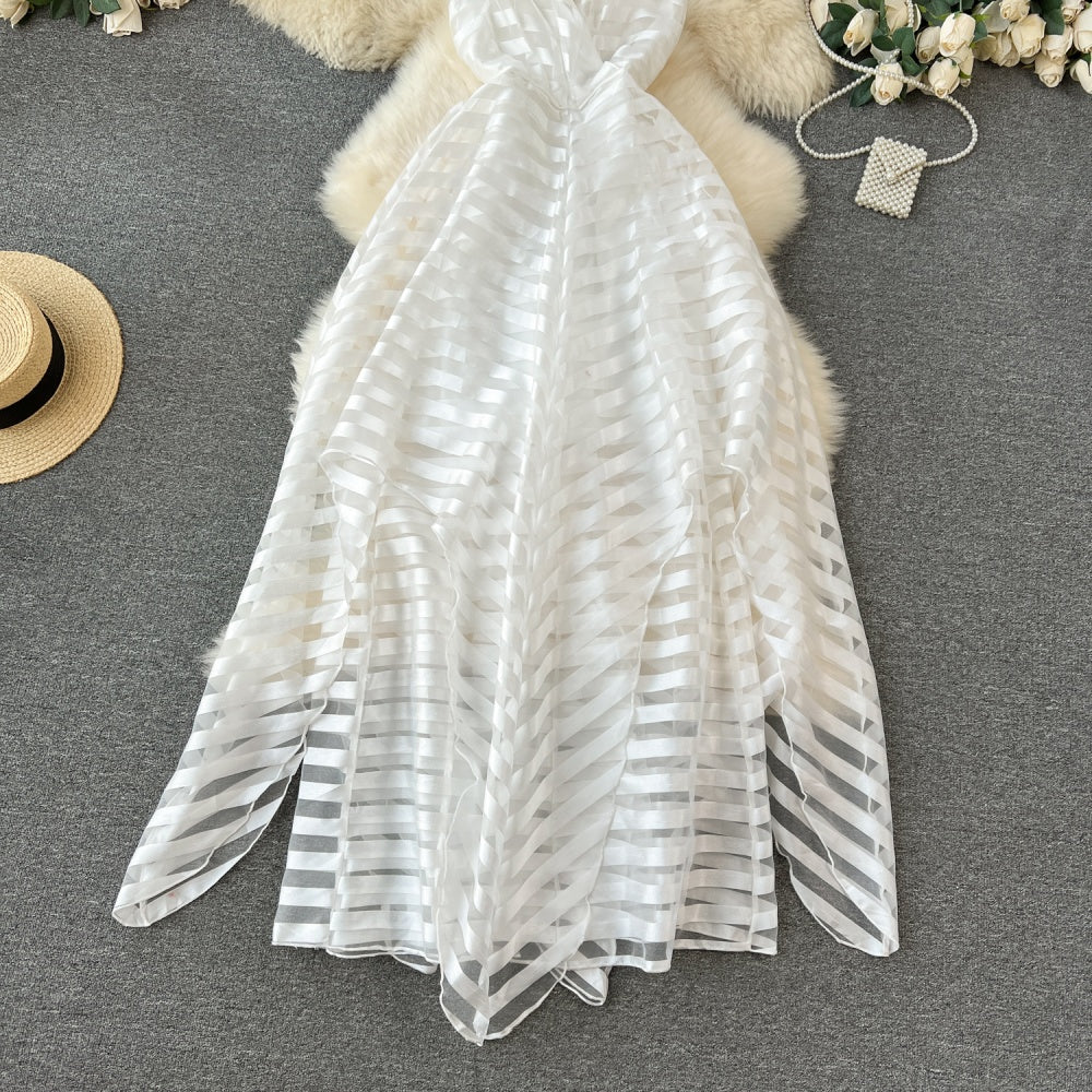 CM-DY091385 Women Elegant European Style Lace Sleeveless Slim A-Line Dress - White