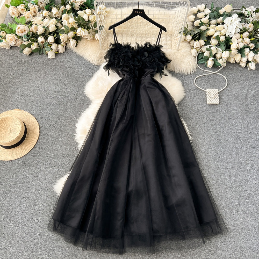 CM-DY091386 Women Elegant European Style Sleeveless Pinched Waist Long Dress - Black