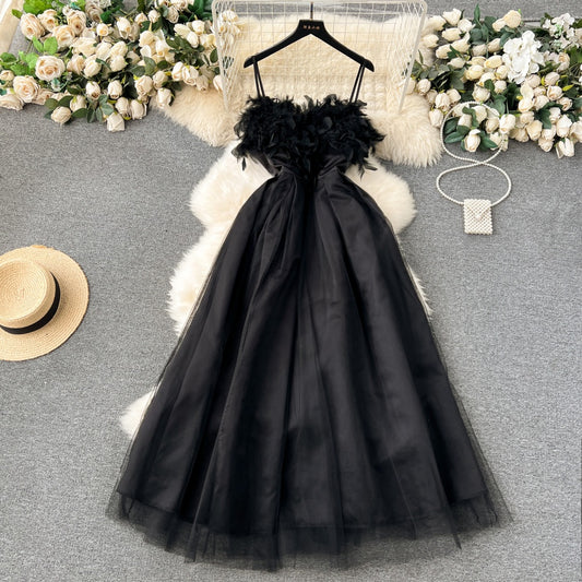 CM-DY091386 Women Elegant European Style Sleeveless Pinched Waist Long Dress - Black