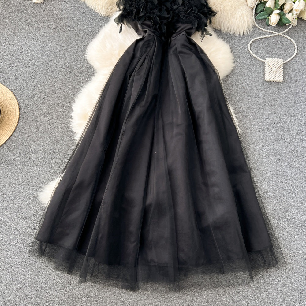 CM-DY091386 Women Elegant European Style Sleeveless Pinched Waist Long Dress - Black