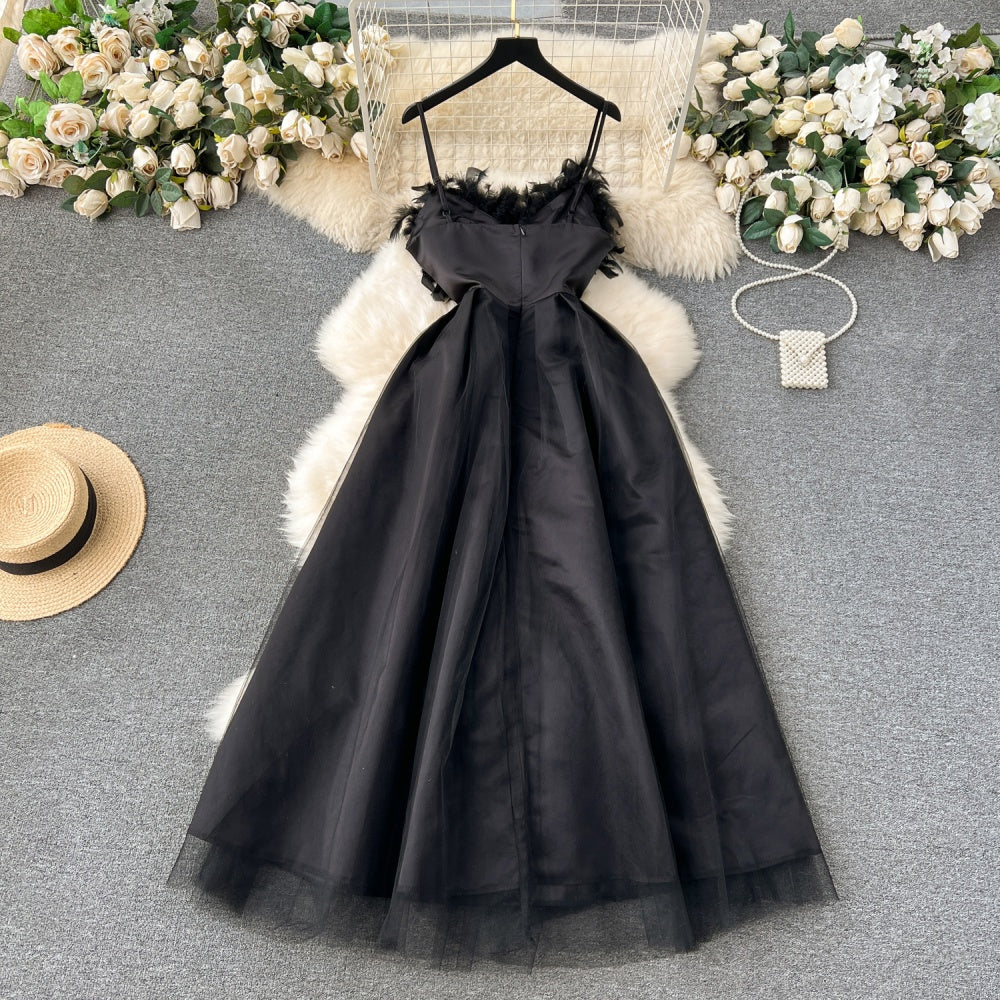 CM-DY091386 Women Elegant European Style Sleeveless Pinched Waist Long Dress - Black