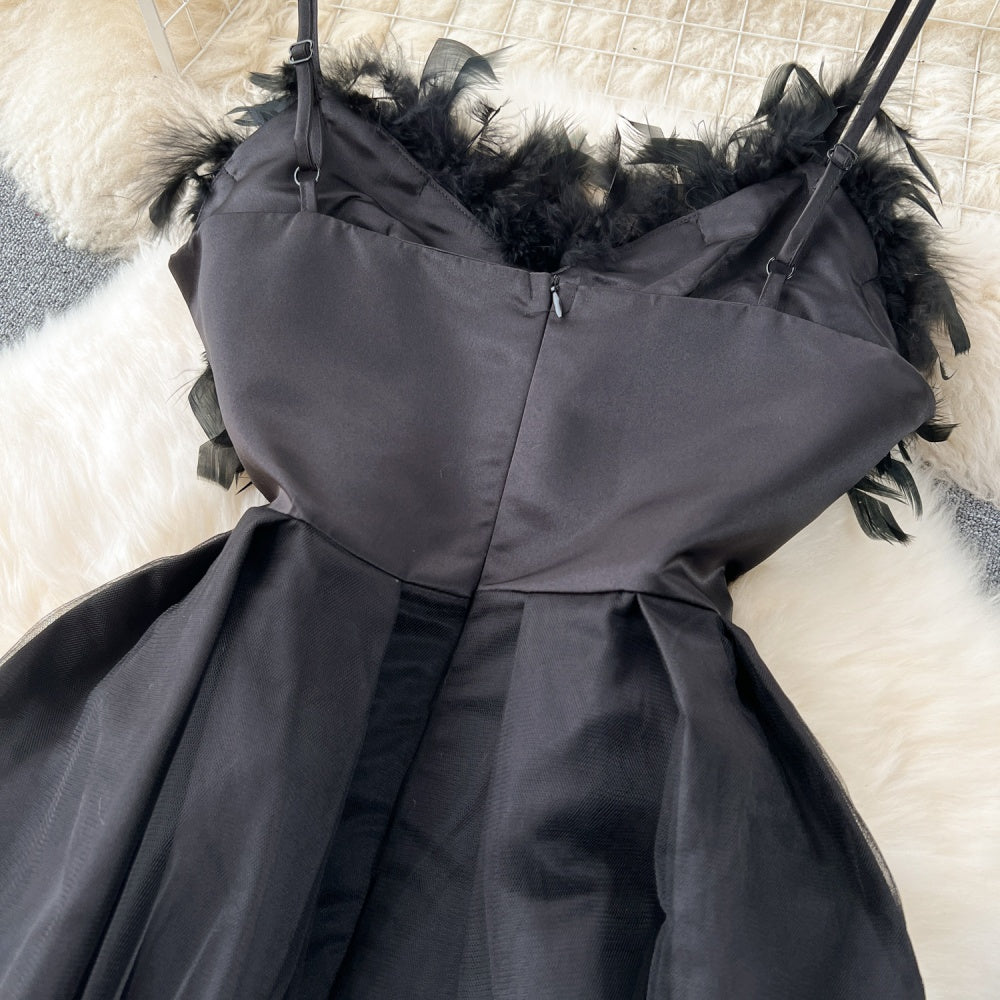 CM-DY091386 Women Elegant European Style Sleeveless Pinched Waist Long Dress - Black