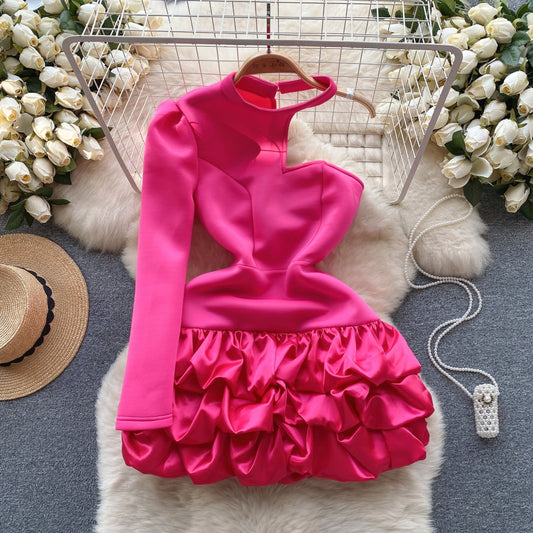 CM-DY091387 Women Elegant European Style Irregular Pinched Waist A-Line Dress