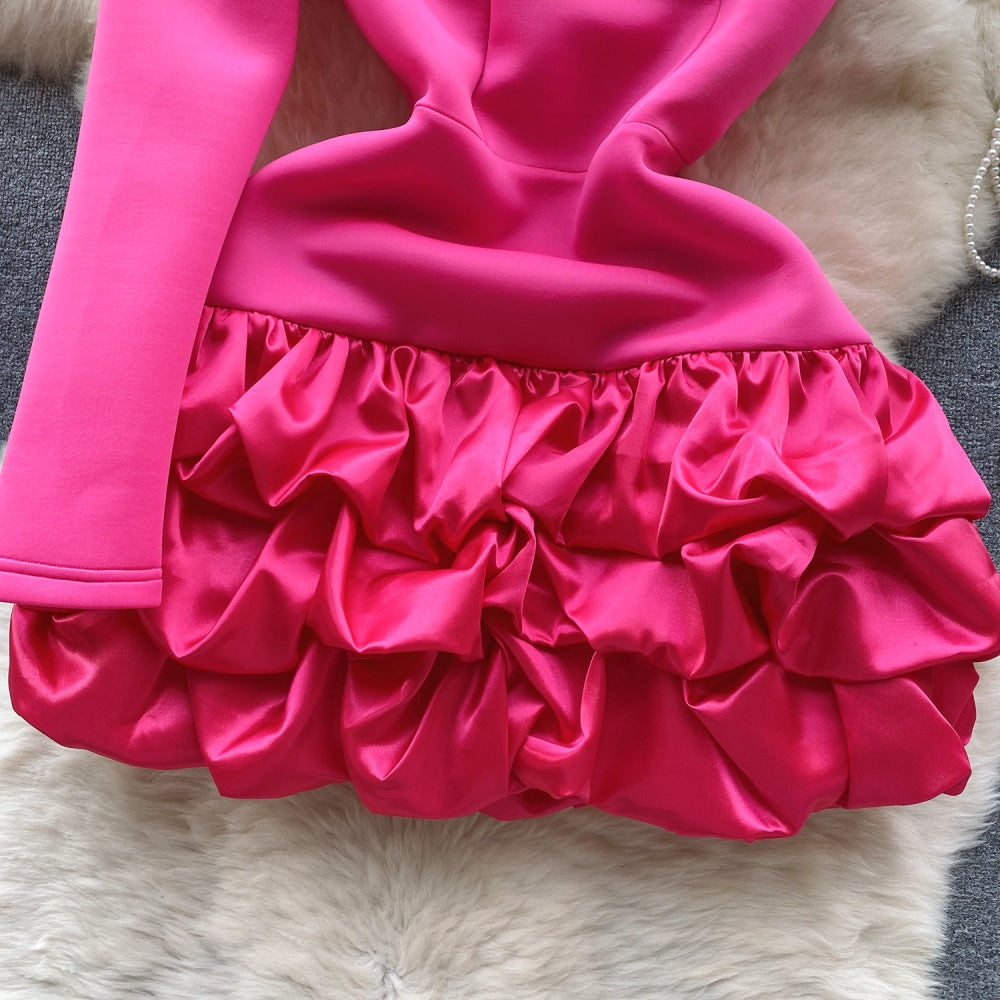 CM-DY091387 Women Elegant European Style Irregular Pinched Waist A-Line Dress