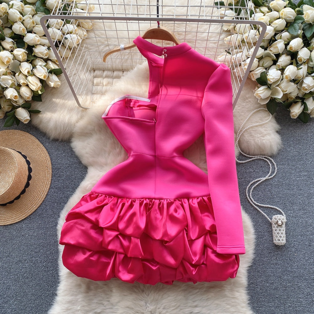 CM-DY091387 Women Elegant European Style Irregular Pinched Waist A-Line Dress