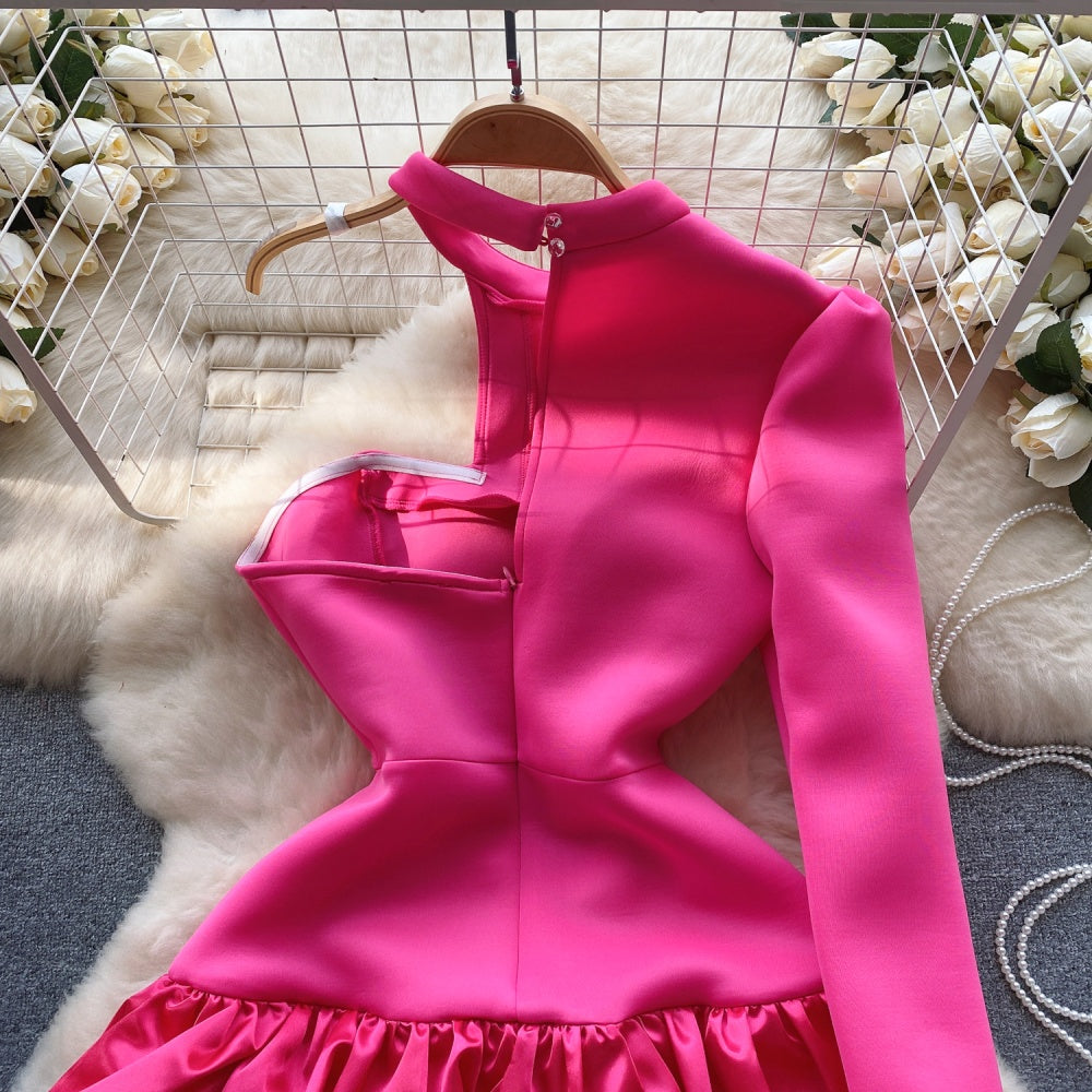 CM-DY091387 Women Elegant European Style Irregular Pinched Waist A-Line Dress