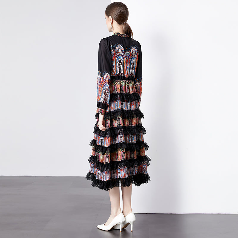 CM-DY092191 Women Elegant European Style Round Neck Lantern Sleeve Cupcake Dress