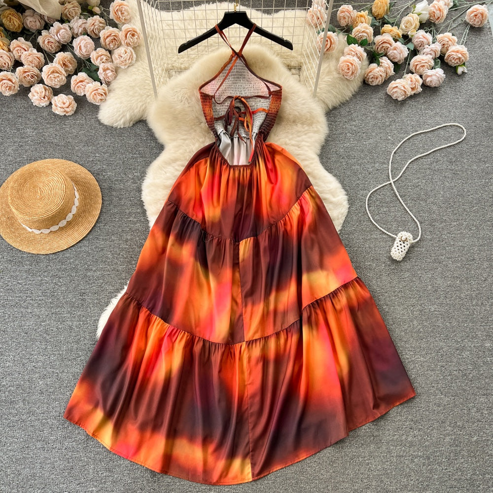 CM-DY094578 Women Trendy Bohemian Style Sleeveless Backless Maxi Dress - Orange