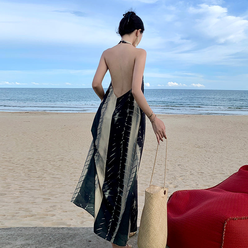 CM-DY094860 Women Trendy Bohemian Style Halter Sleeveless Long Dress
