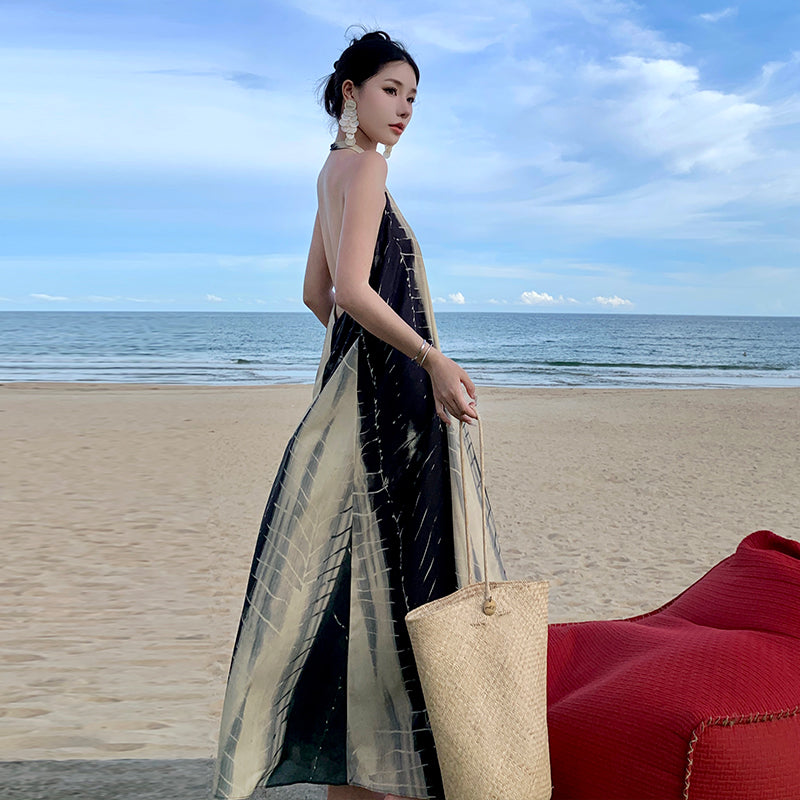 CM-DY094860 Women Trendy Bohemian Style Halter Sleeveless Long Dress