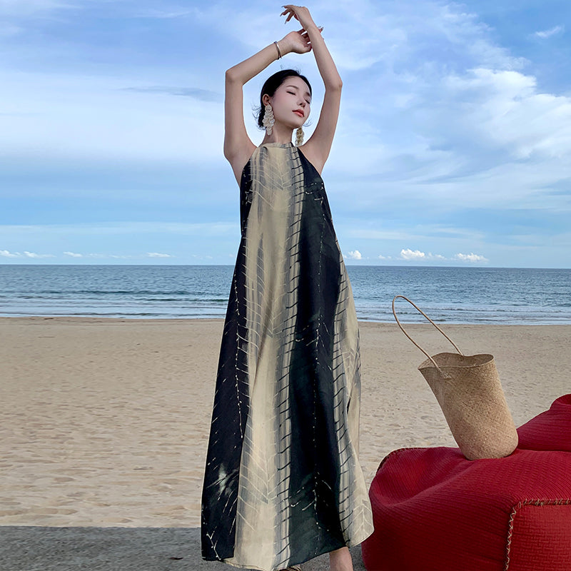CM-DY094860 Women Trendy Bohemian Style Halter Sleeveless Long Dress