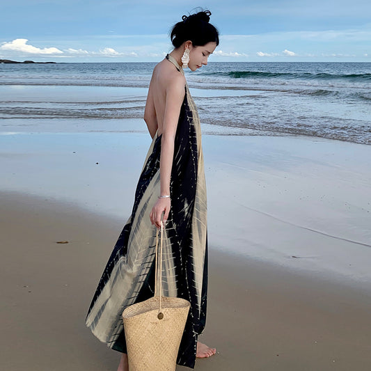 CM-DY094860 Women Trendy Bohemian Style Halter Sleeveless Long Dress