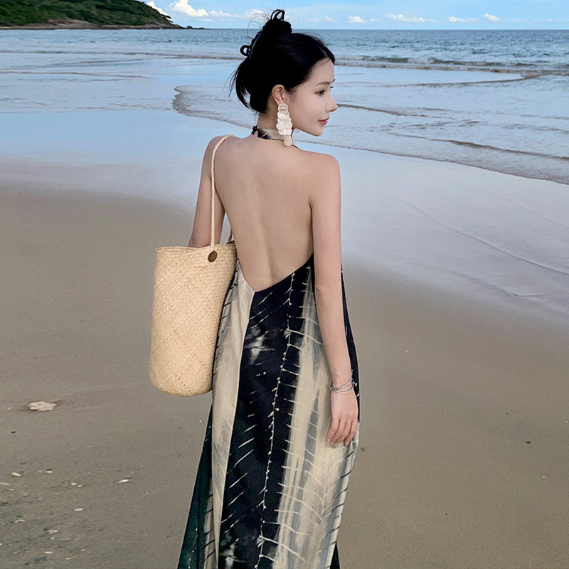 CM-DY094860 Women Trendy Bohemian Style Halter Sleeveless Long Dress