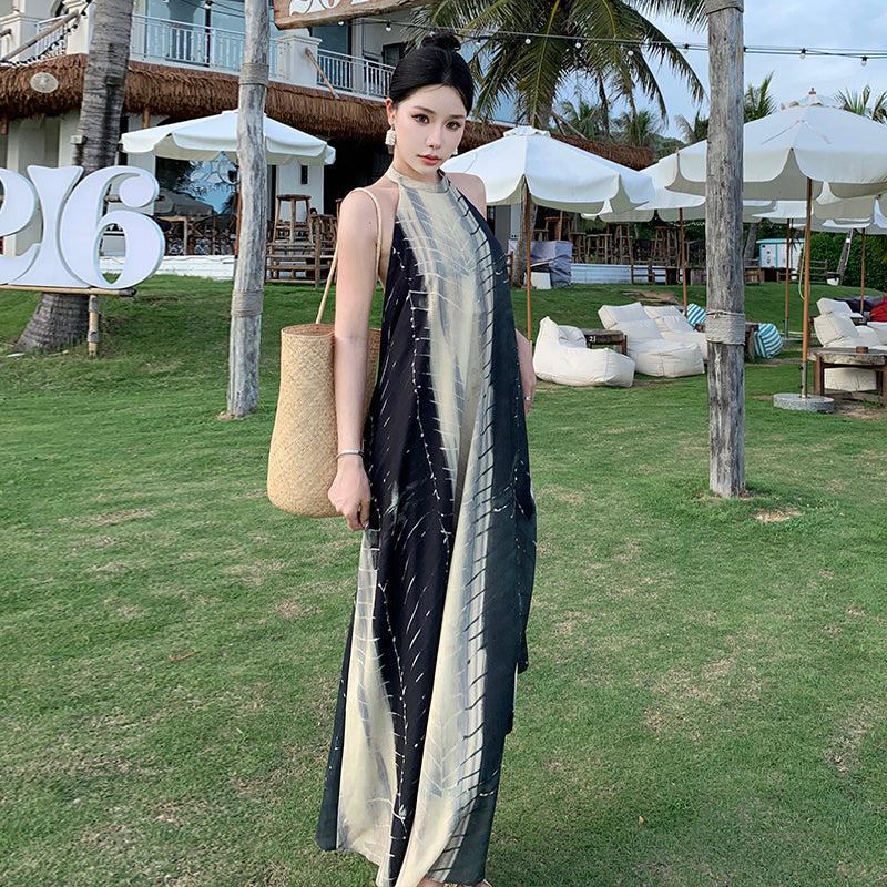 CM-DY094860 Women Trendy Bohemian Style Halter Sleeveless Long Dress