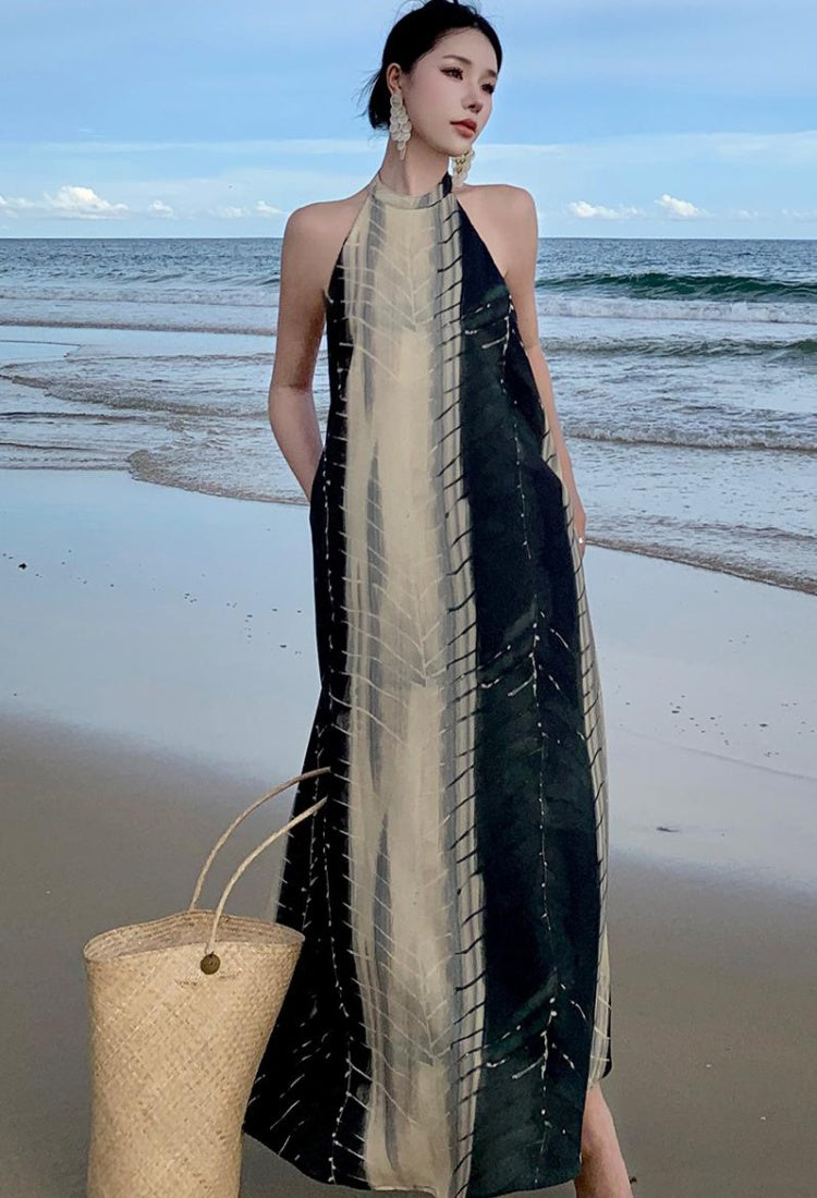 CM-DY094860 Women Trendy Bohemian Style Halter Sleeveless Long Dress