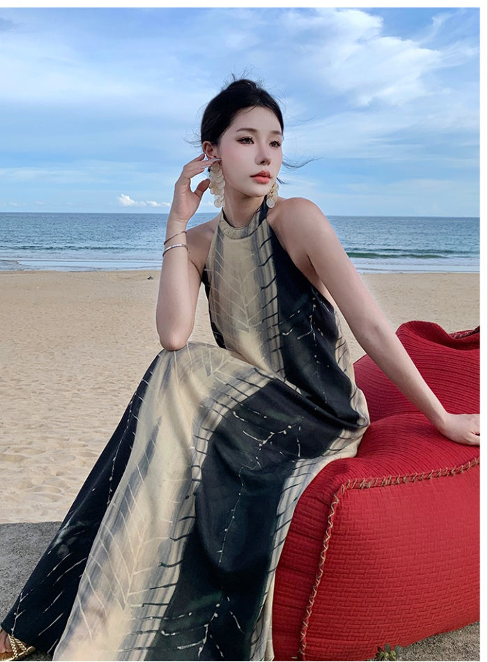 CM-DY094860 Women Trendy Bohemian Style Halter Sleeveless Long Dress