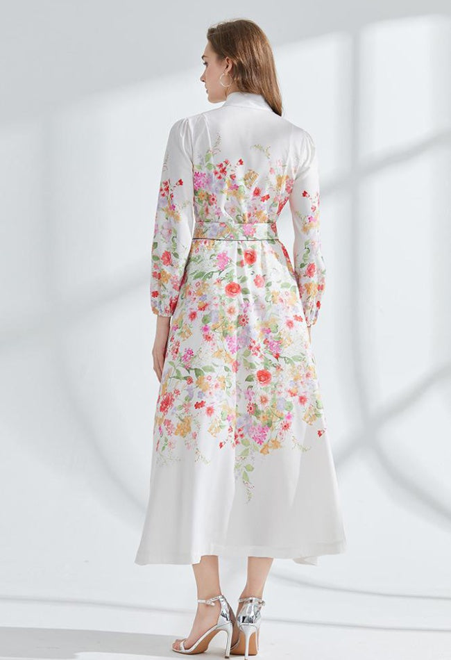 CM-DY095174 Women Elegant European Style Stand Collar Long Sleeve Maxi Dress - White