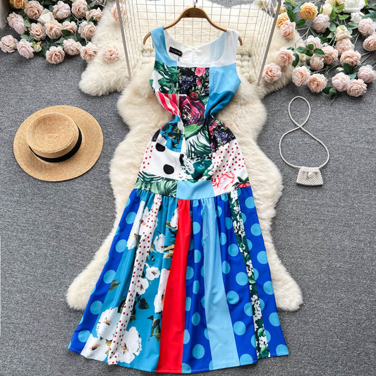 CM-DY096472 Women Elegant European Style Sleeveless Square Collar Maxi Dress